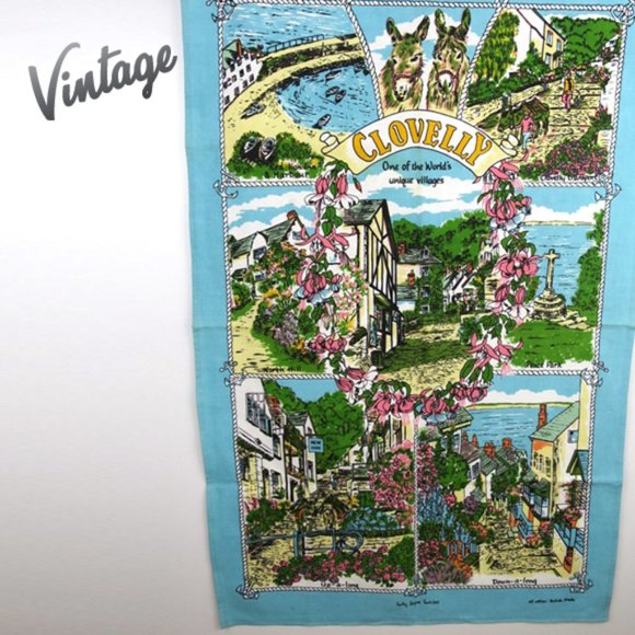 Vintage Clovelly Tea Towel Wall Hanging